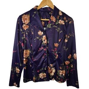 Blair Boutique Women's Floral Blazer Button Front Career Office Party Purple